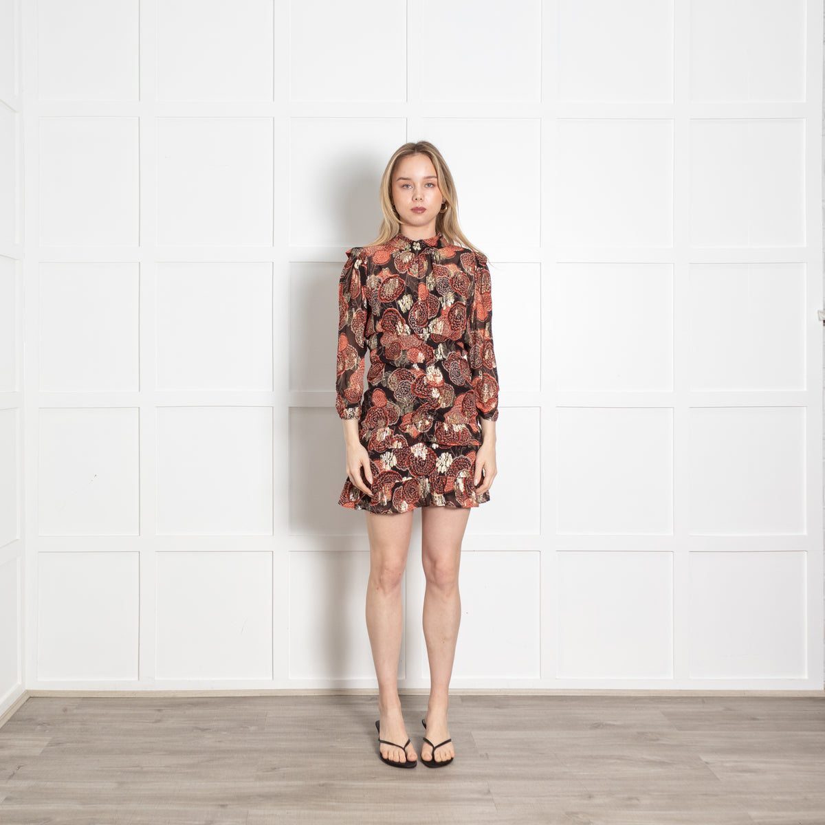 Bash Brown Red Gold Lurex Mini Dress