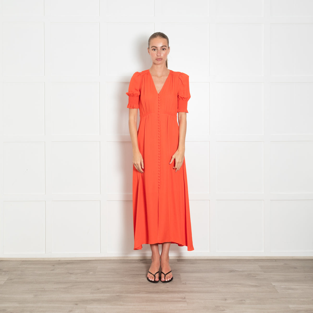 ME+EM Coral Silk Button Through Maxi Dress