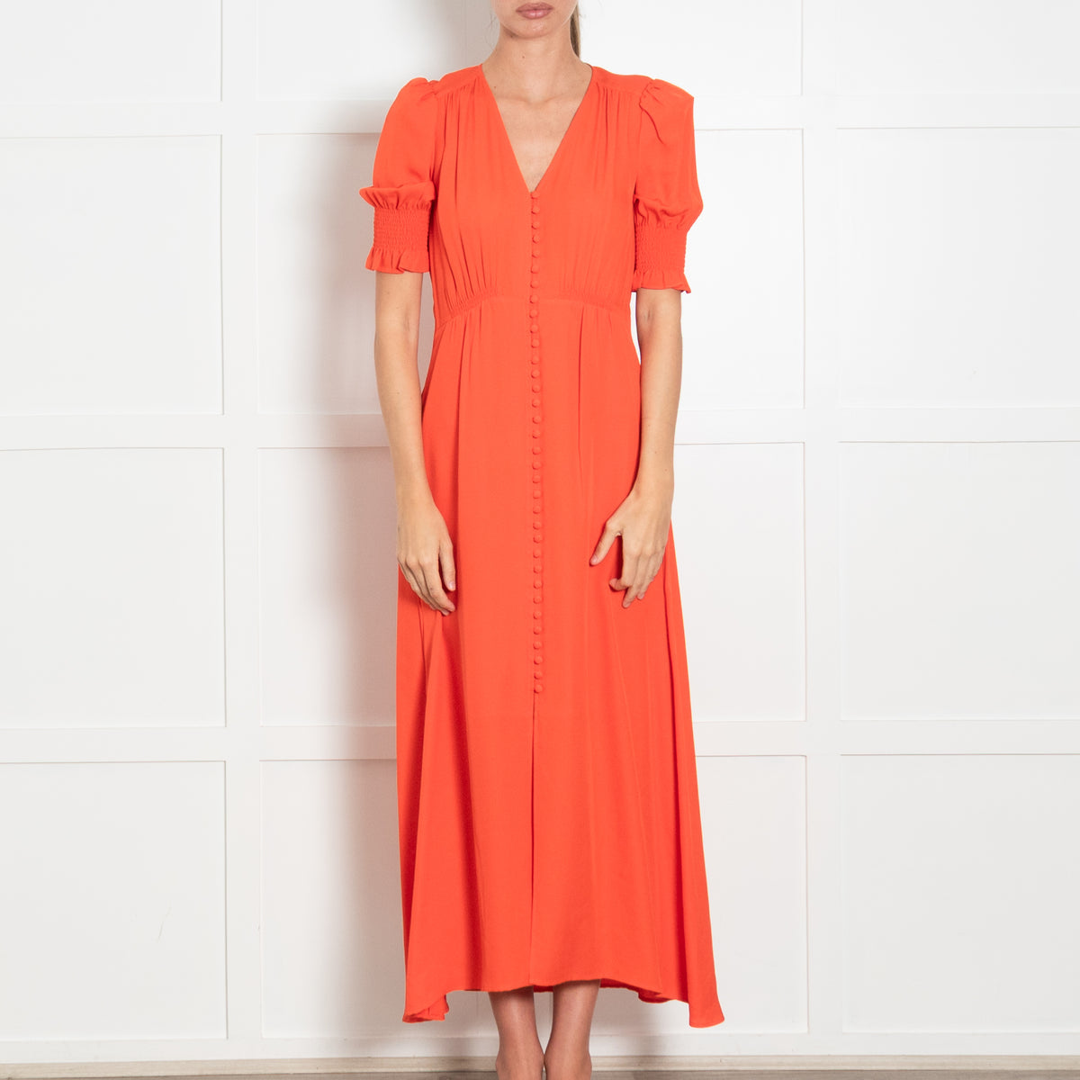 ME+EM Coral Silk Button Through Maxi Dress