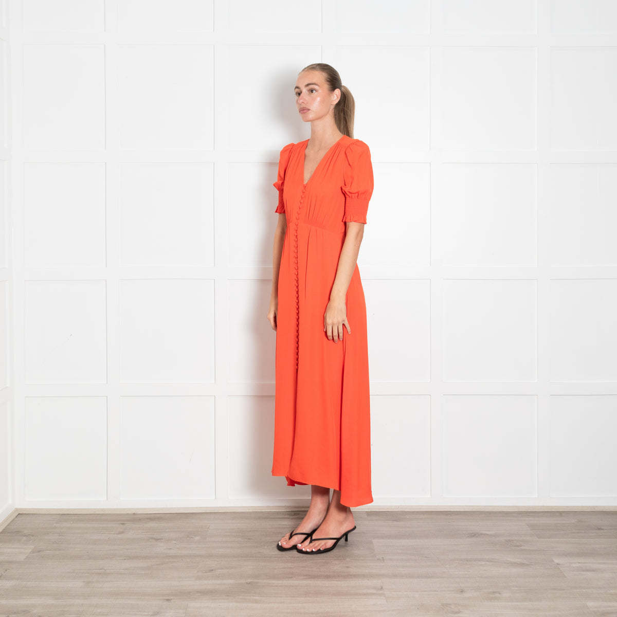 ME+EM Coral Silk Button Through Maxi Dress