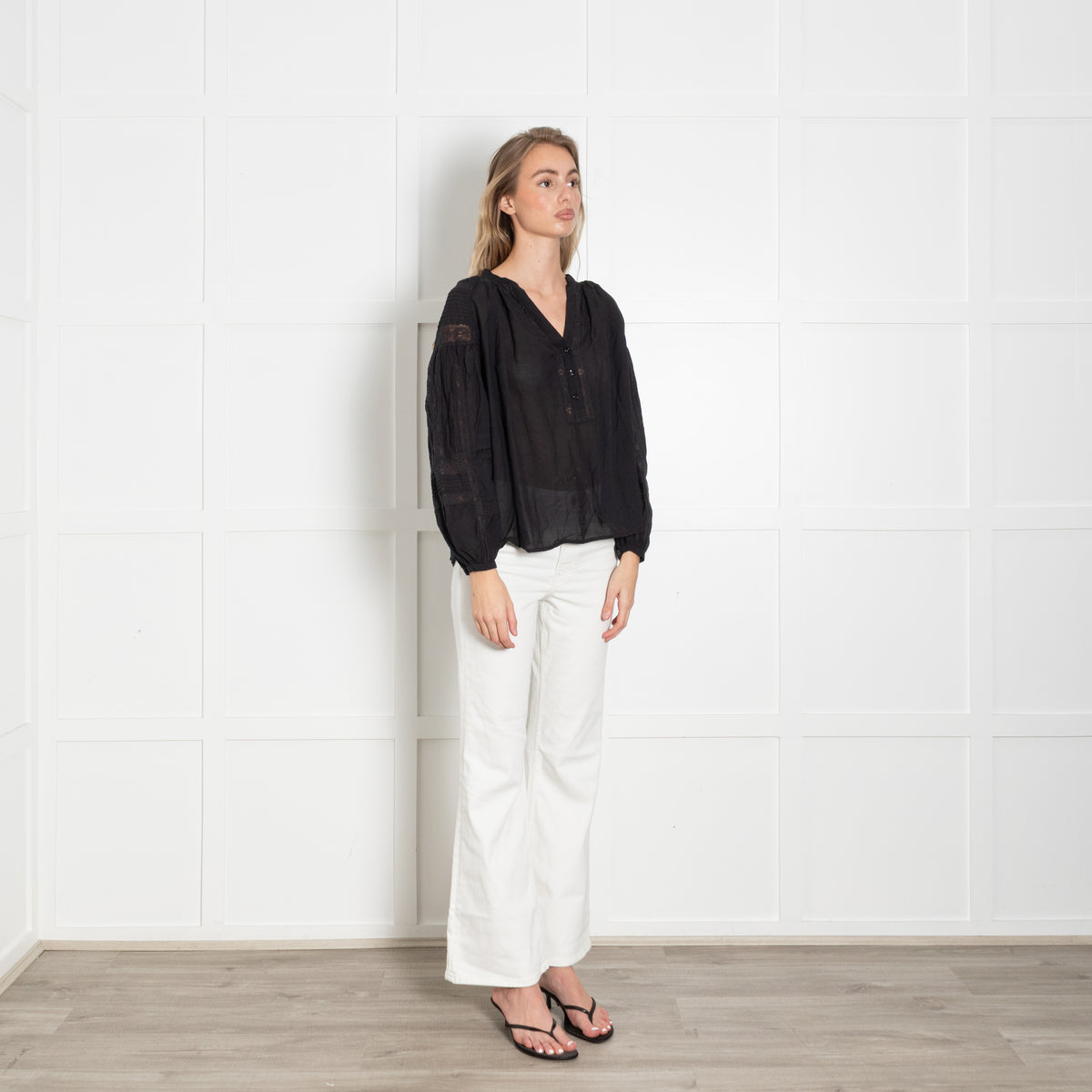 Vanessa Bruno Black Cotton Lace Insert Blouse
