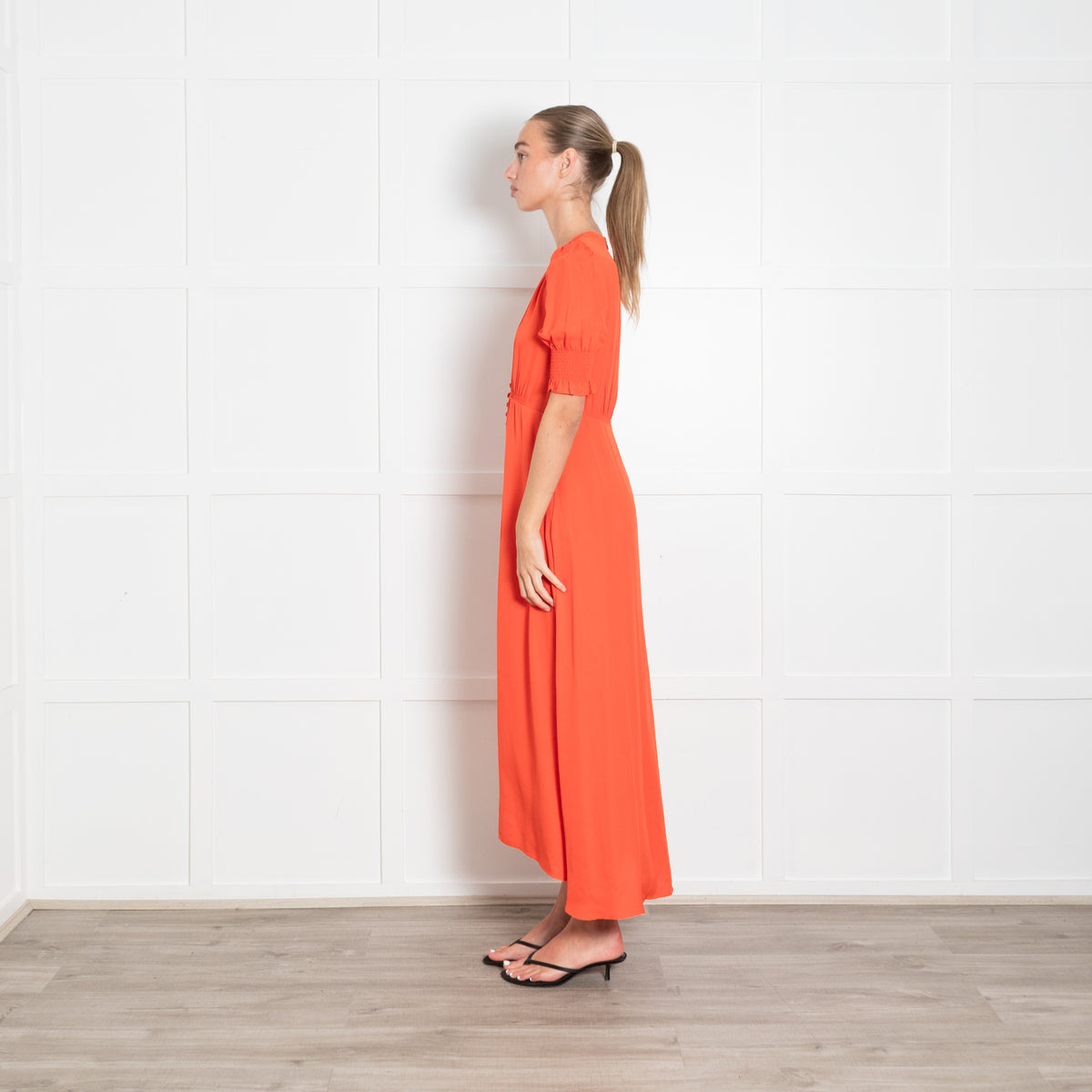 ME+EM Coral Silk Button Through Maxi Dress