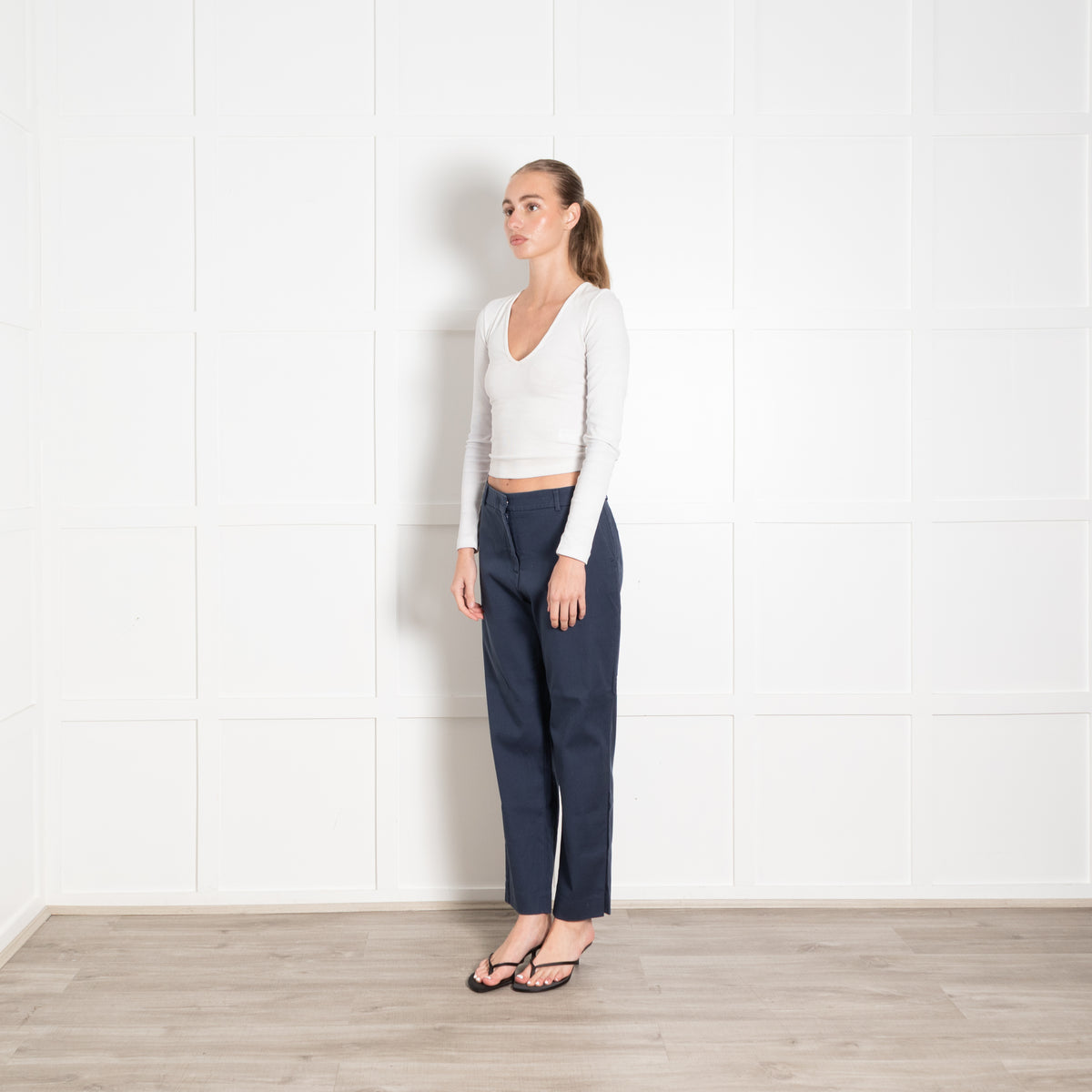Weekend Max Mara Blue Cotton Cigarette Style Trousers