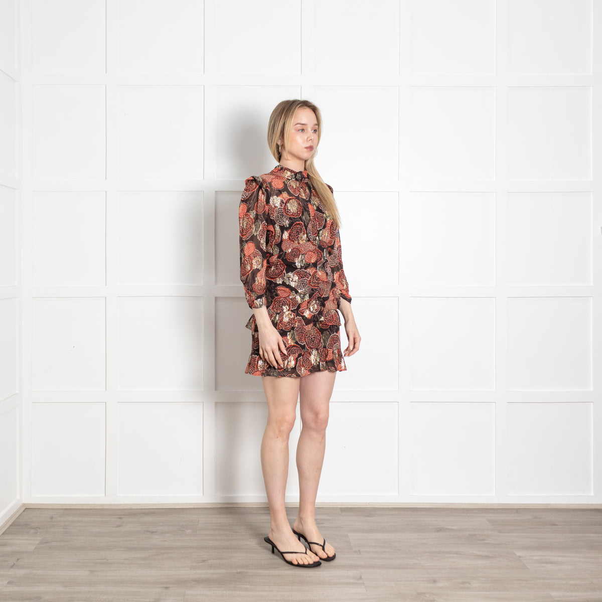 Bash Brown Red Gold Lurex Mini Dress
