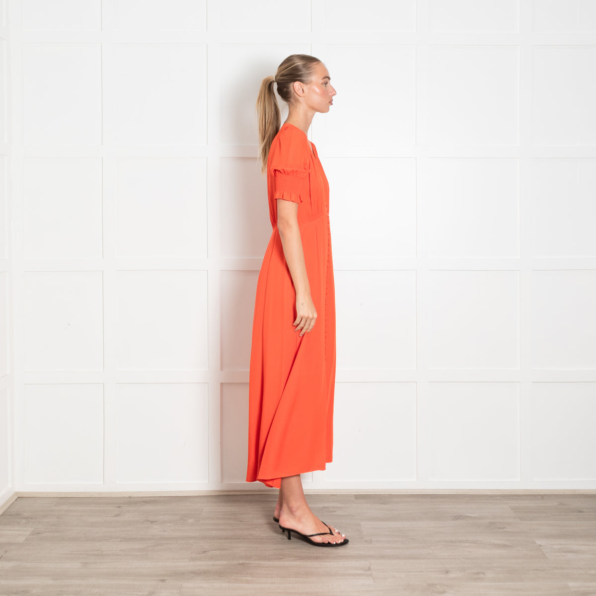 ME+EM Coral Silk Button Through Maxi Dress