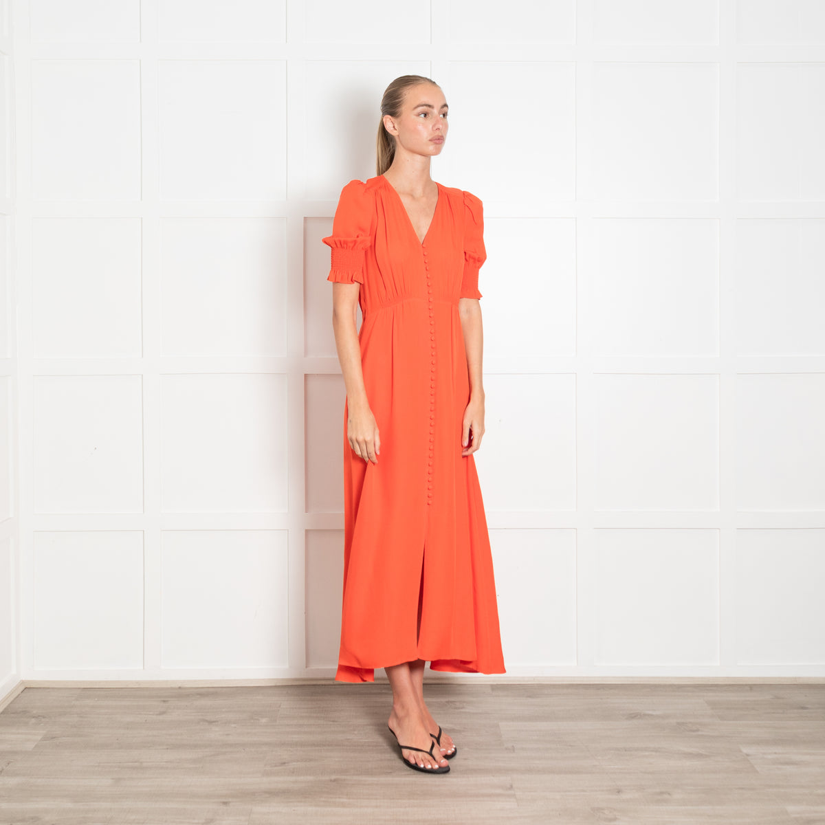ME+EM Coral Silk Button Through Maxi Dress