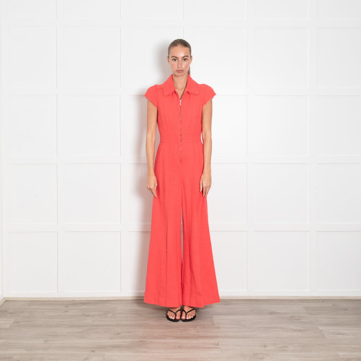 ME+EM Coral Tweed Zip Short Sleeve Jumpsuit