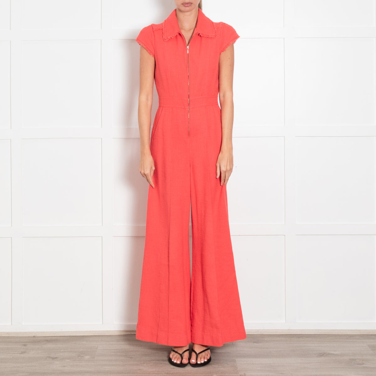ME+EM Coral Tweed Zip Short Sleeve Jumpsuit
