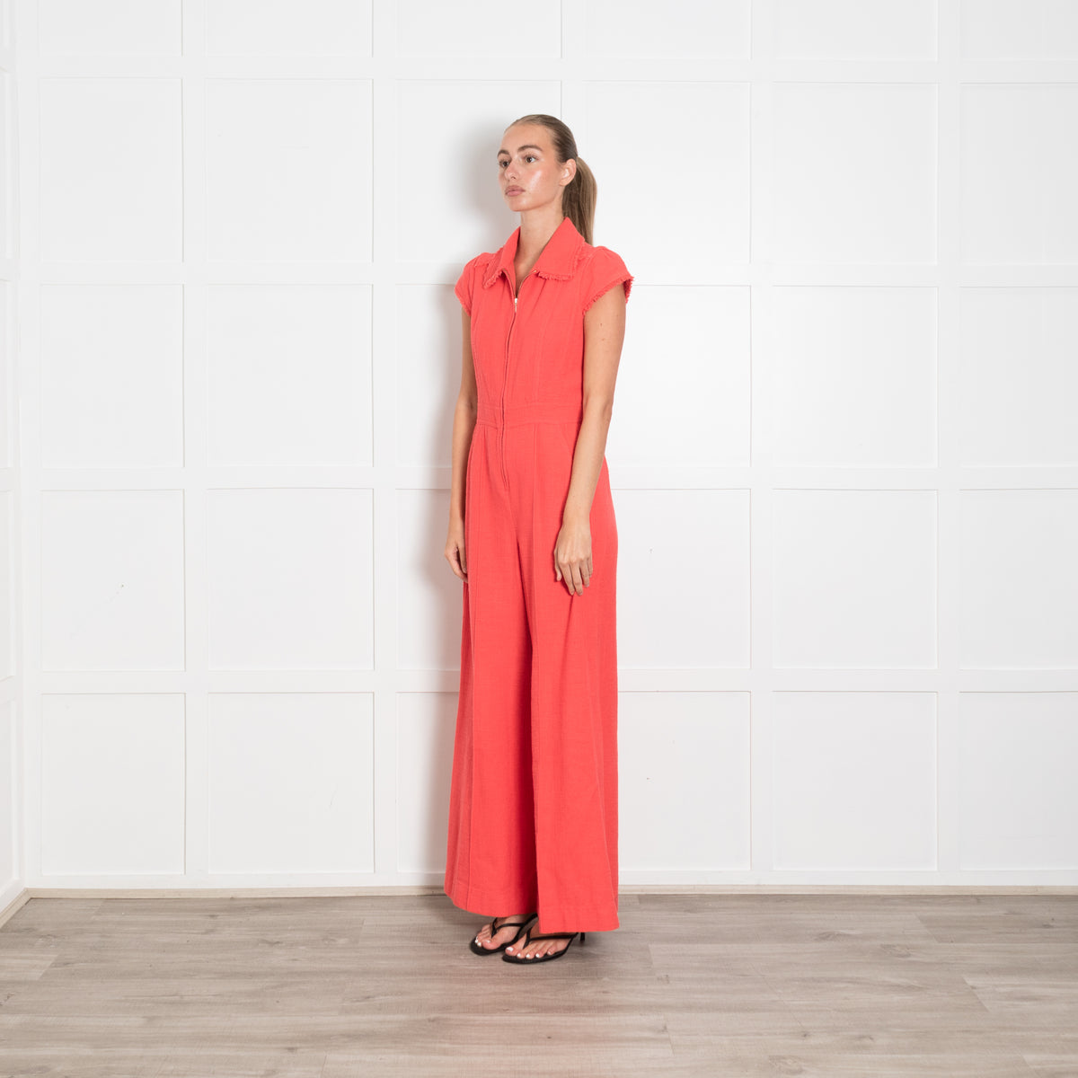 ME+EM Coral Tweed Zip Short Sleeve Jumpsuit
