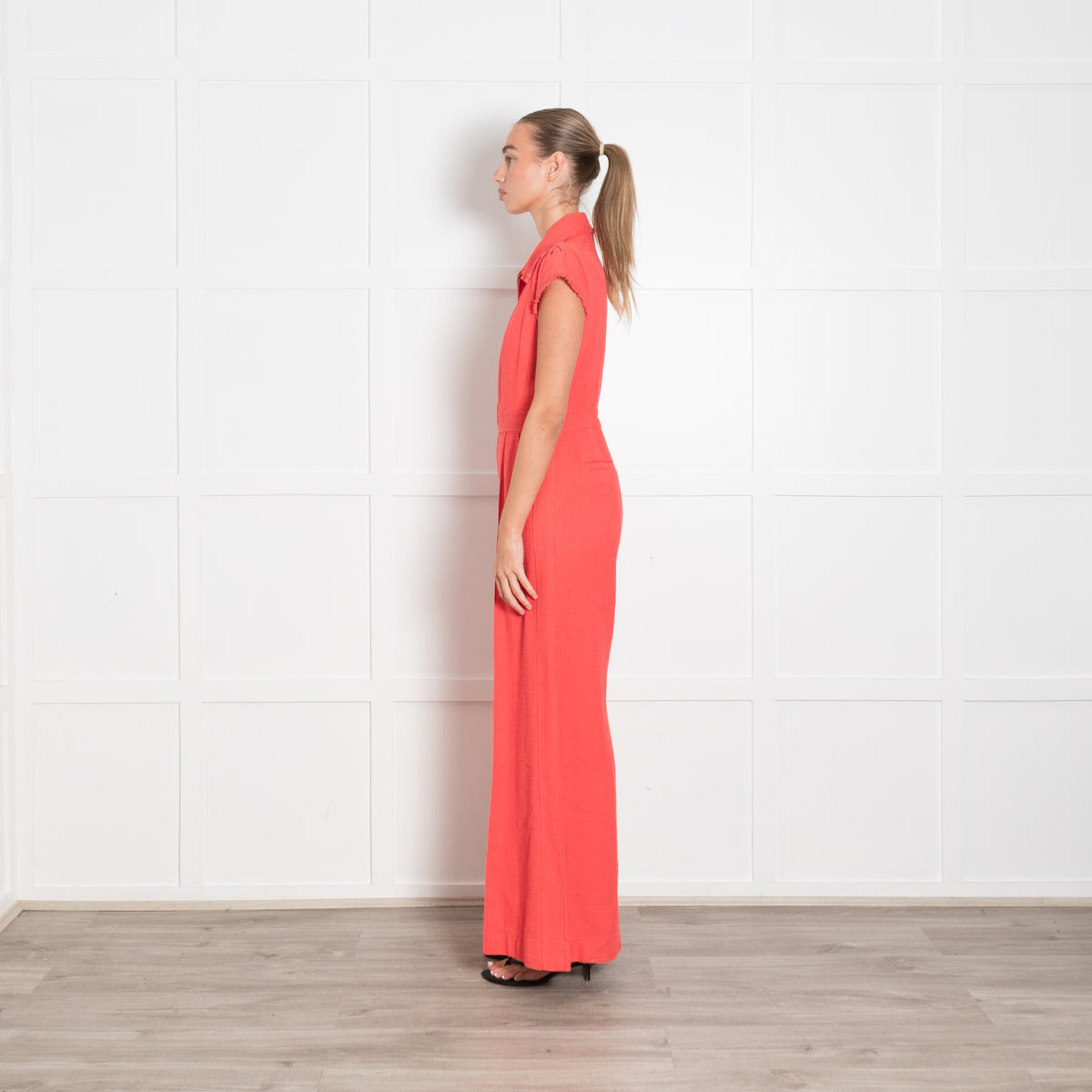 ME+EM Coral Tweed Zip Short Sleeve Jumpsuit