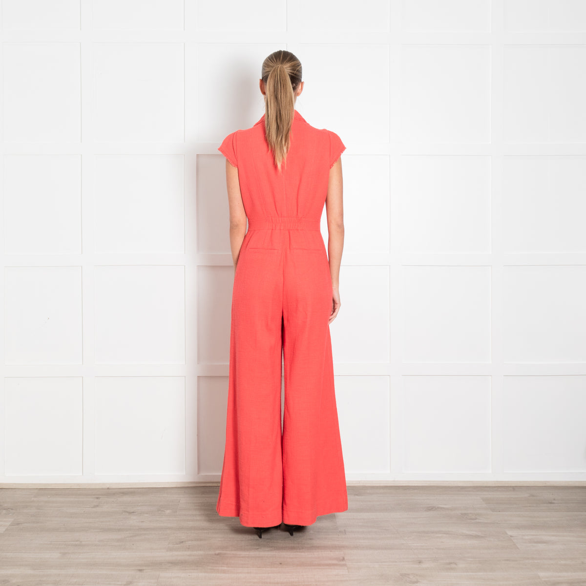 ME+EM Coral Tweed Zip Short Sleeve Jumpsuit