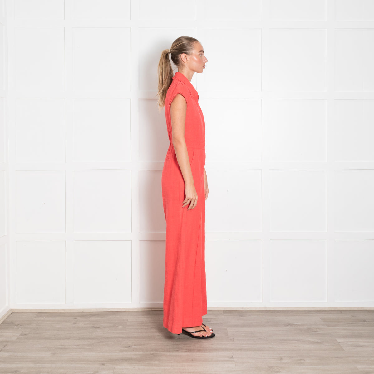 ME+EM Coral Tweed Zip Short Sleeve Jumpsuit