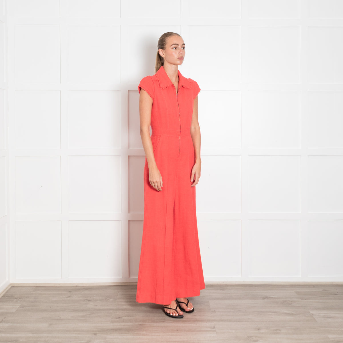 ME+EM Coral Tweed Zip Short Sleeve Jumpsuit