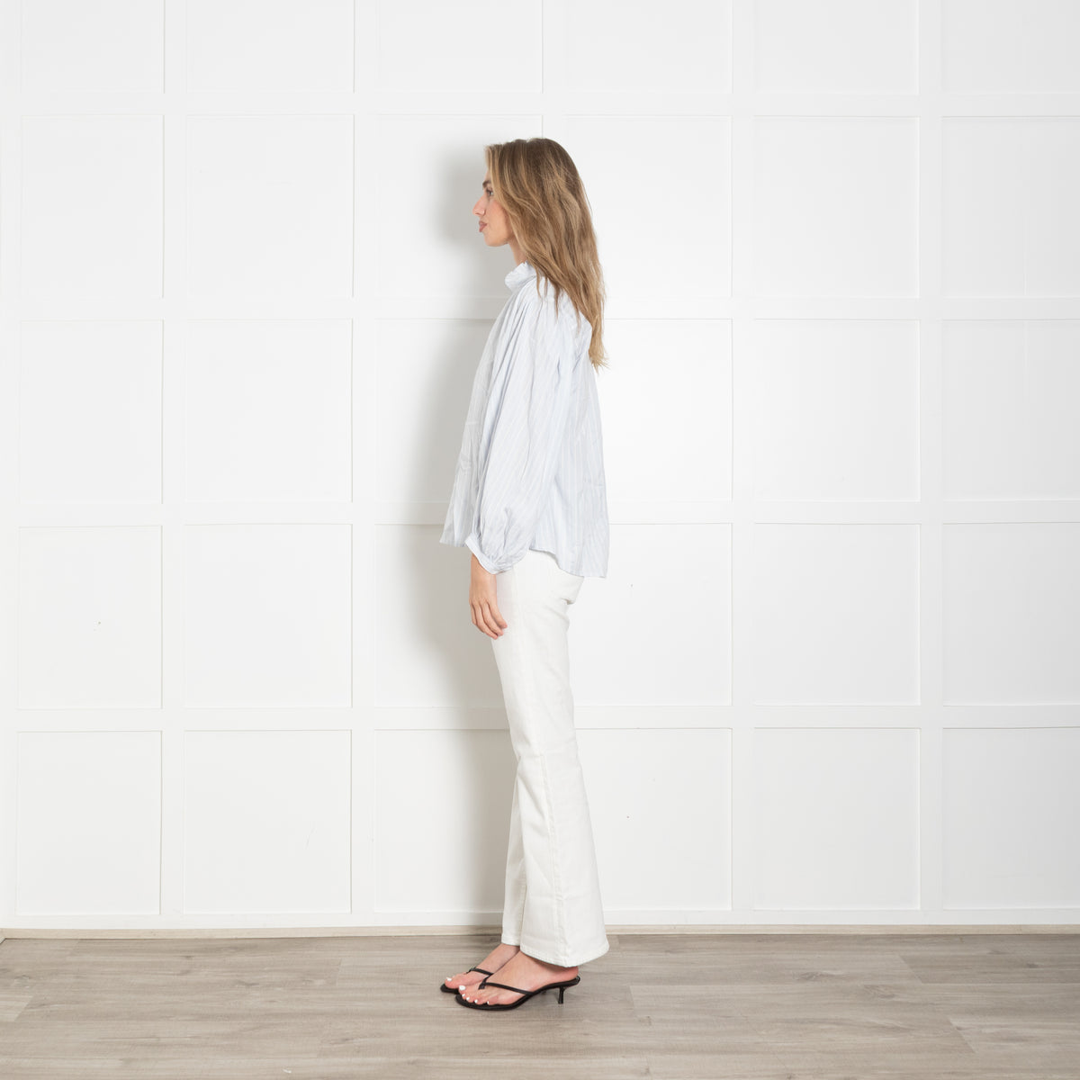 Ba&sh Pale Blue and White Stripe Frill Collar Shirt