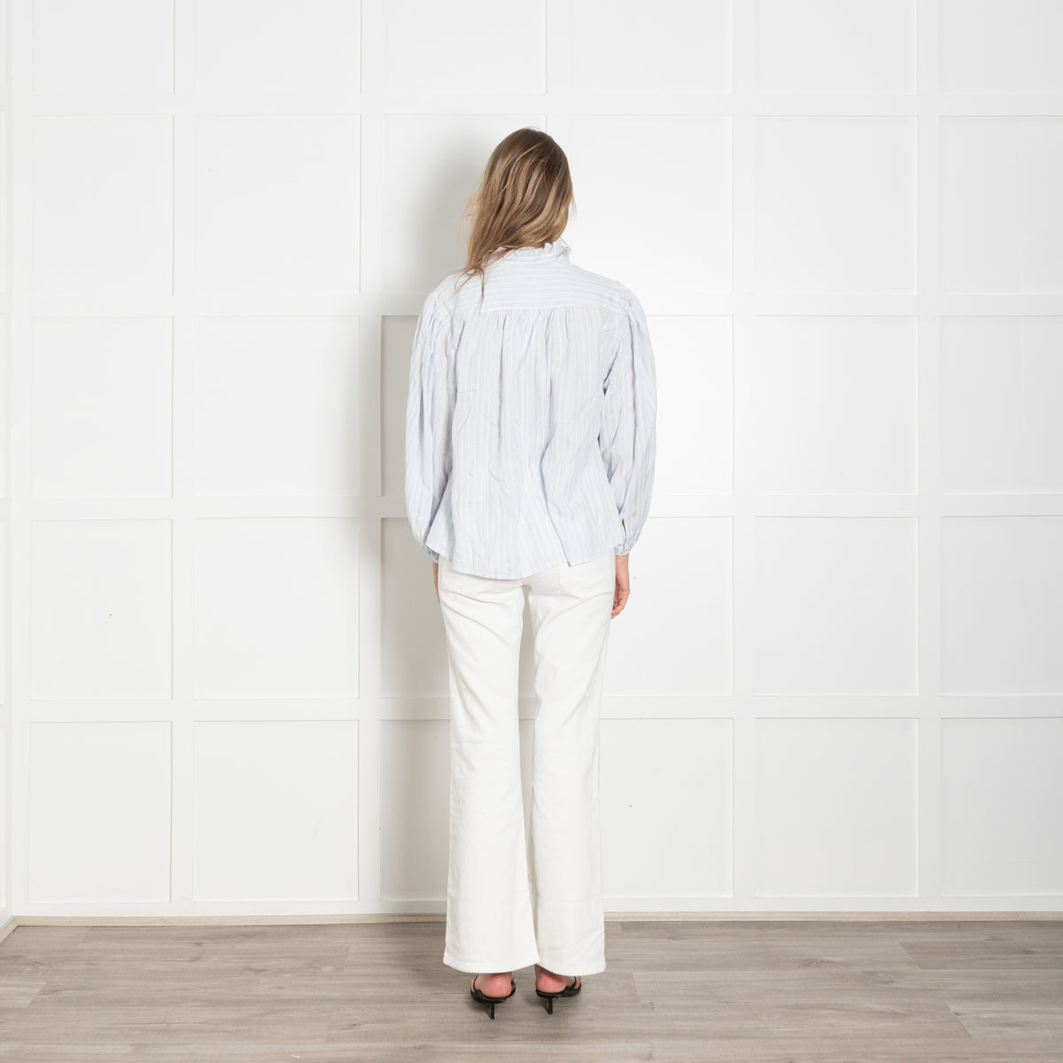 Ba&sh Pale Blue and White Stripe Frill Collar Shirt