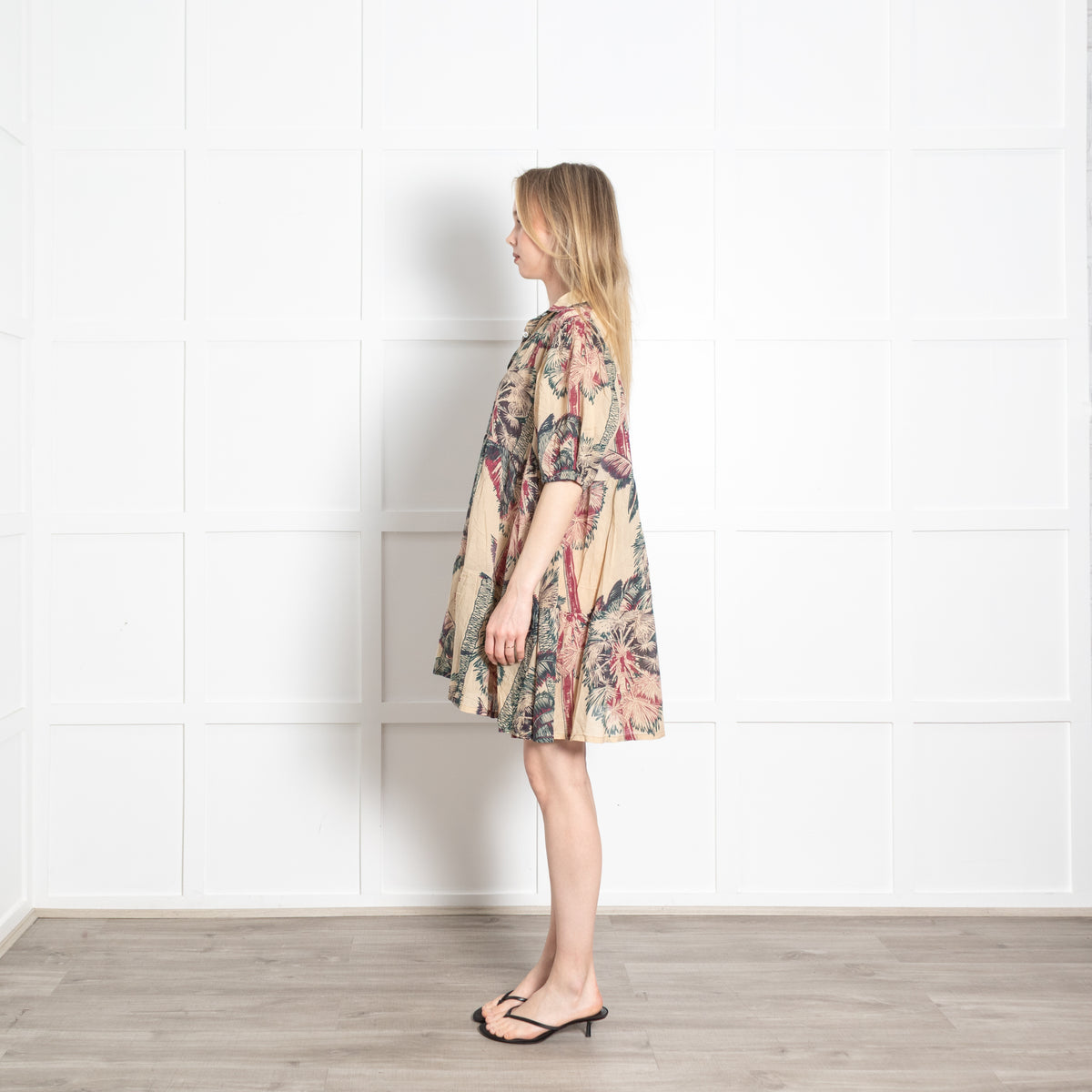 Emporio Sirenuse Beige Green Burgundy Cotton Oversized Short Dress