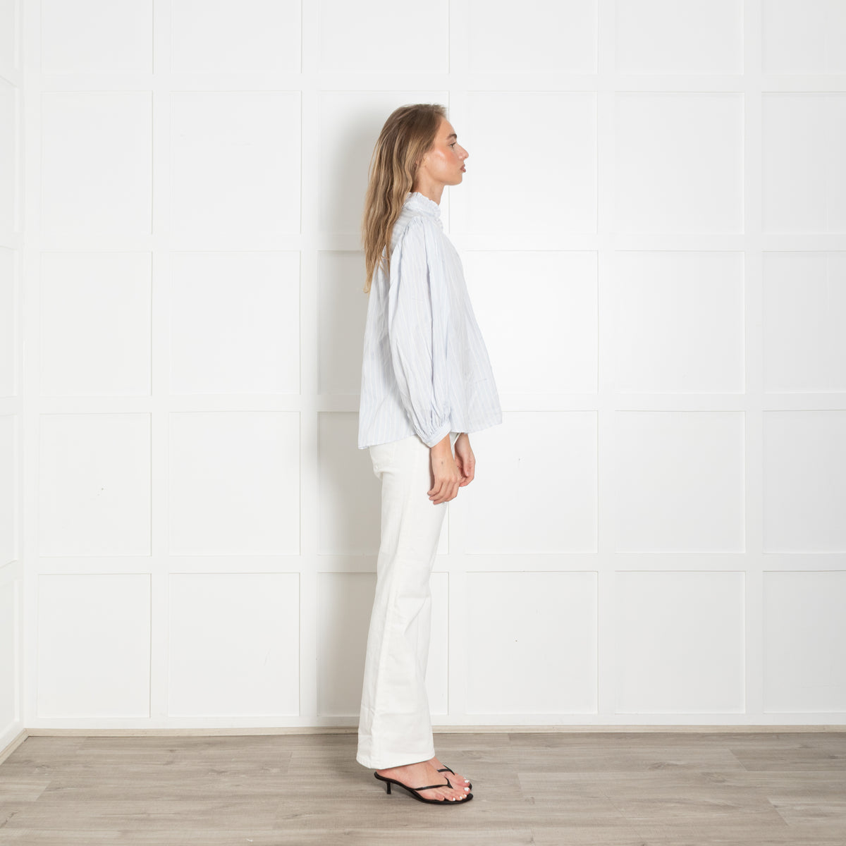 Ba&sh Pale Blue and White Stripe Frill Collar Shirt