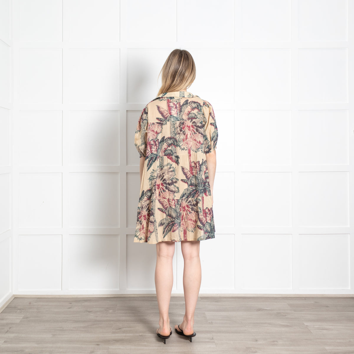 Emporio Sirenuse Beige Green Burgundy Cotton Oversized Short Dress