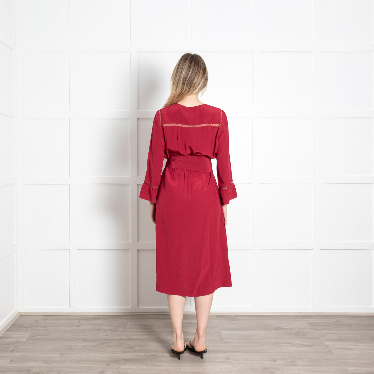 Vanessa Seward Ruby Red Button Front Silk Midi Dress