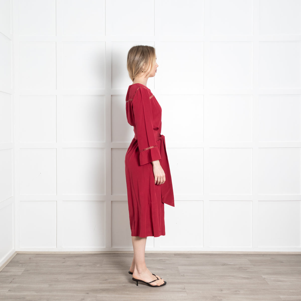 Vanessa Seward Ruby Red Button Front Silk Midi Dress