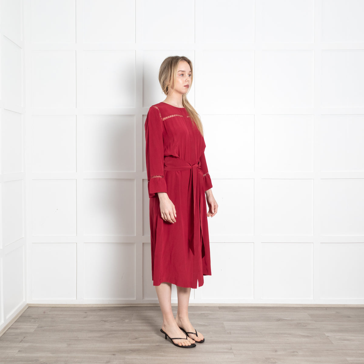 Vanessa Seward Ruby Red Button Front Silk Midi Dress