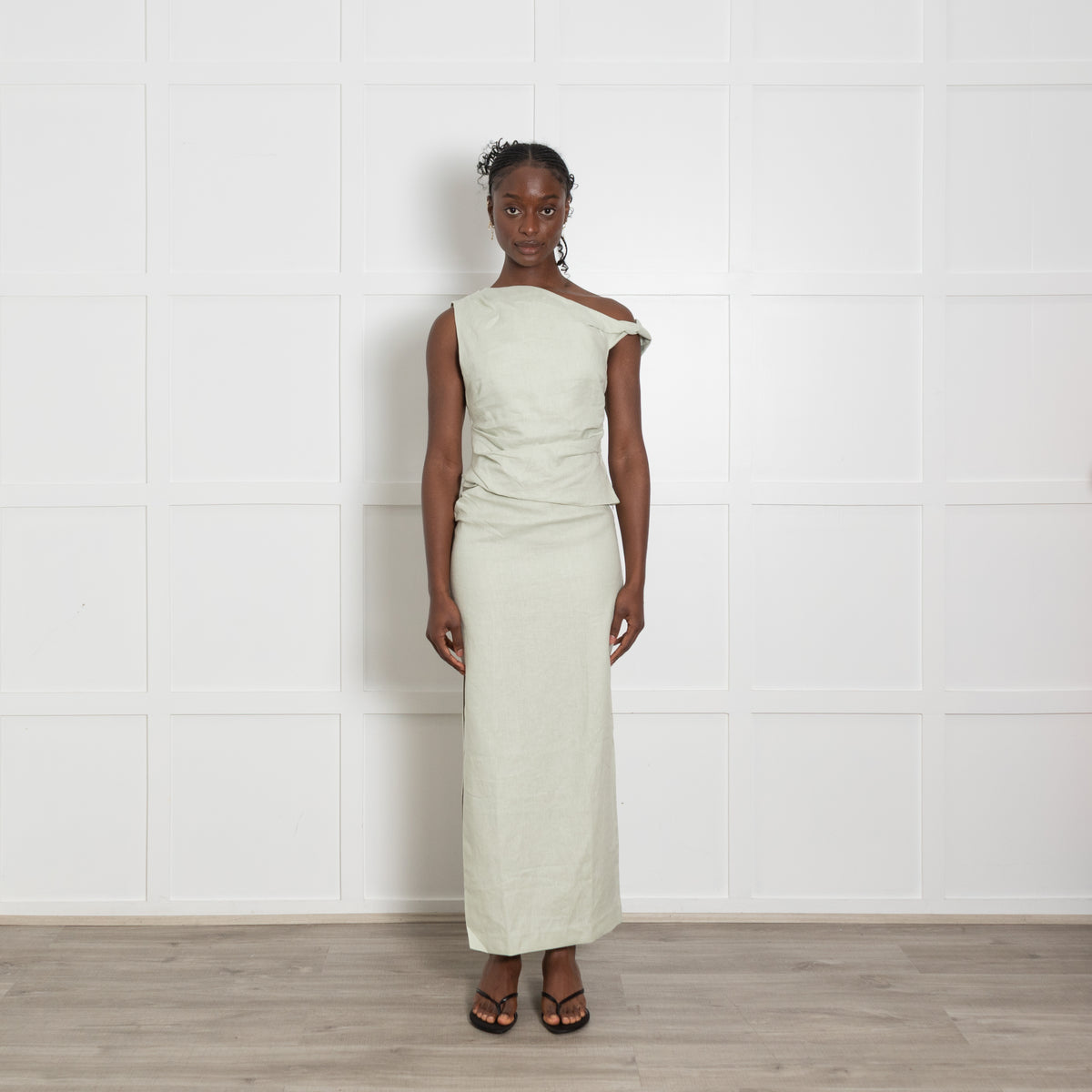 SIR The Label Mint Green Ruched One Shoulder Top