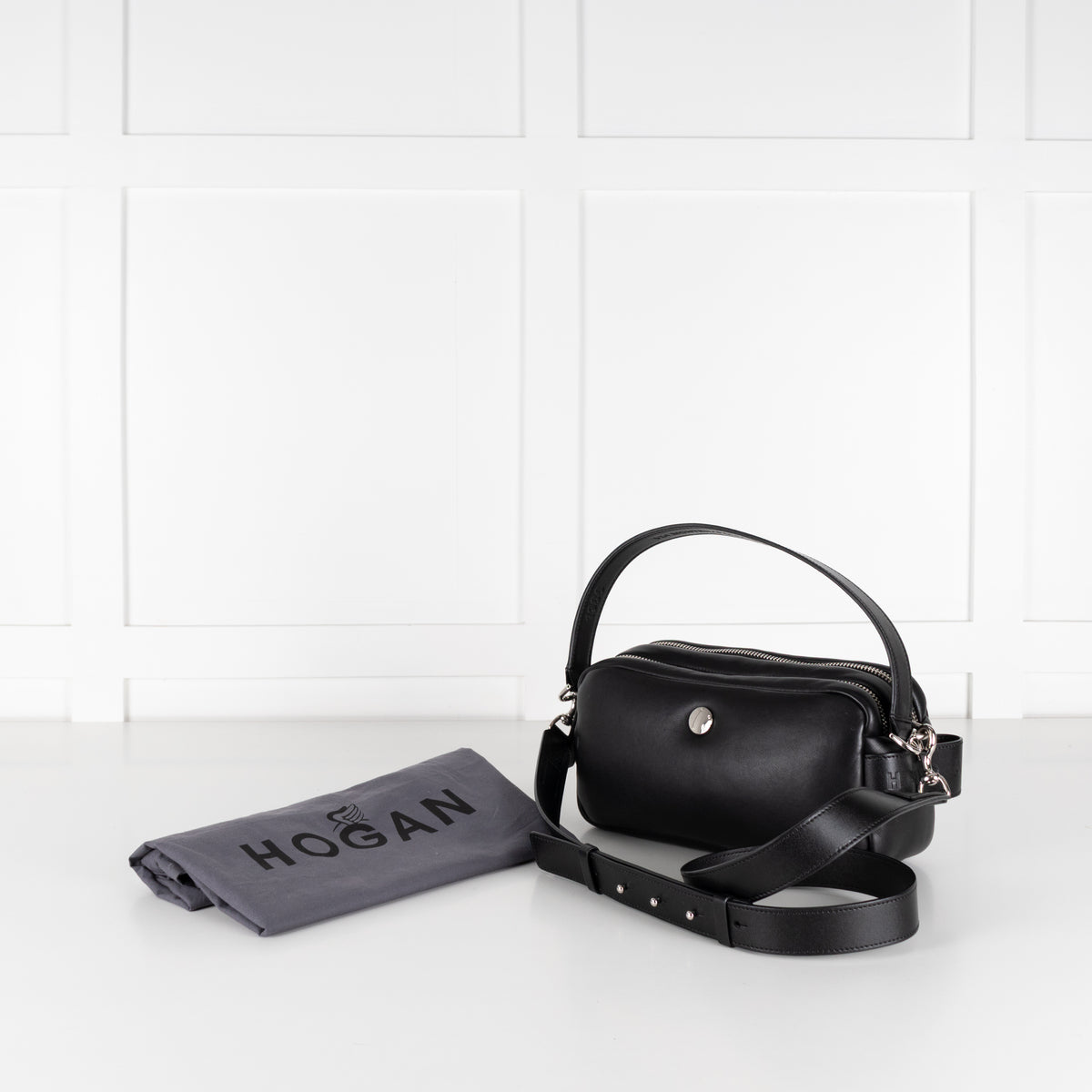 Hogan Doppia Black Double Zip Crossbody/Shoulder Bag