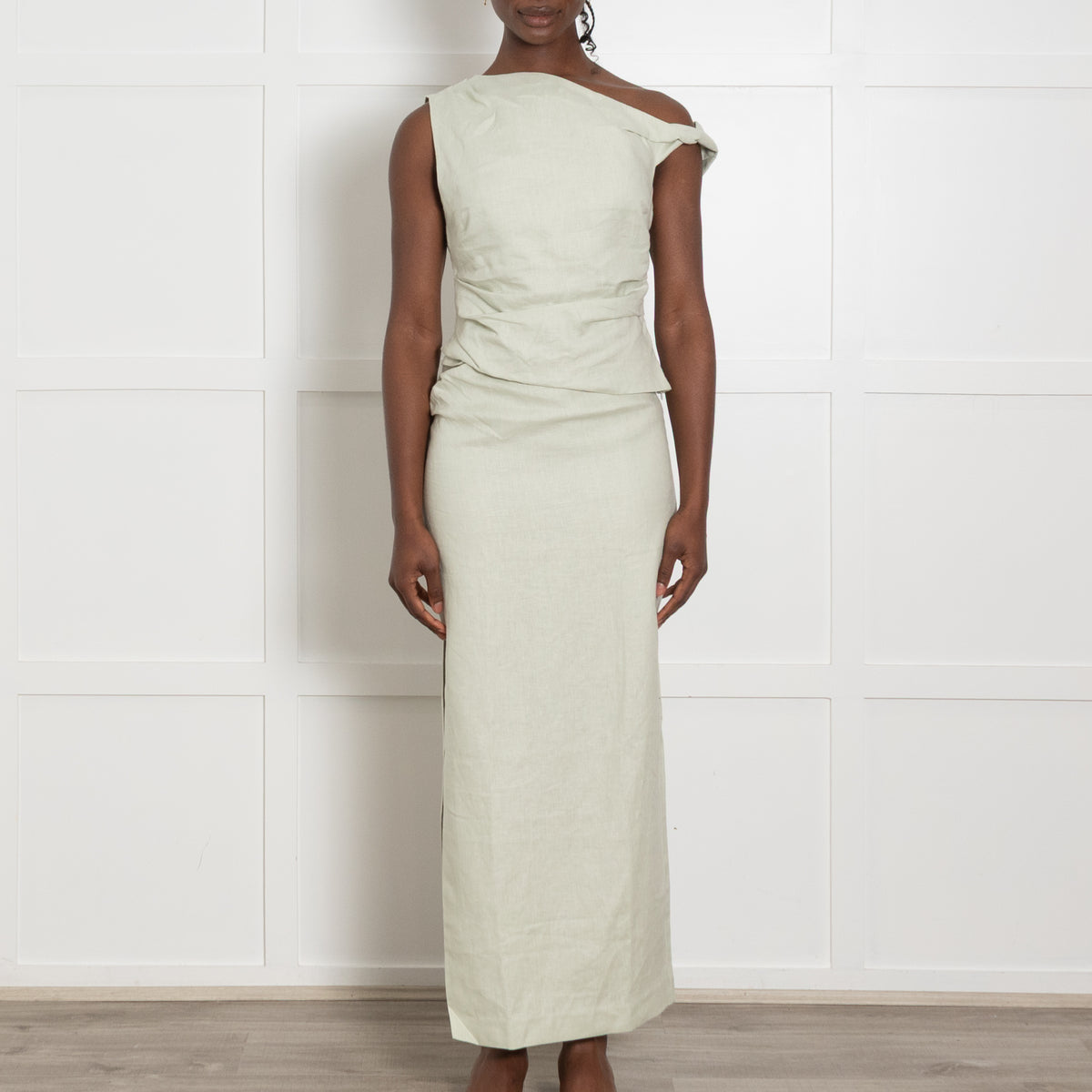 SIR The Label Mint Green Ruched Midi Skirt
