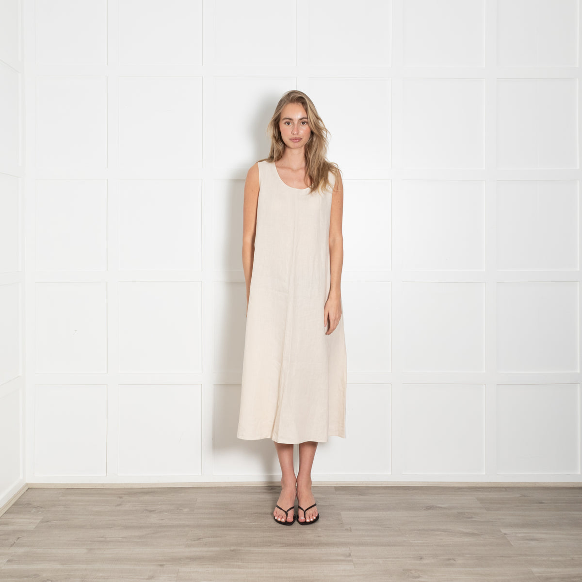 Max Mara Leisure Beige Linen Sleeveless Shift Dress