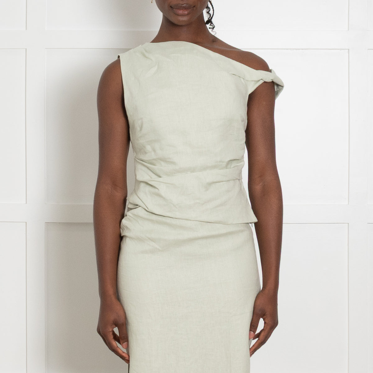 SIR The Label Mint Green Ruched One Shoulder Top