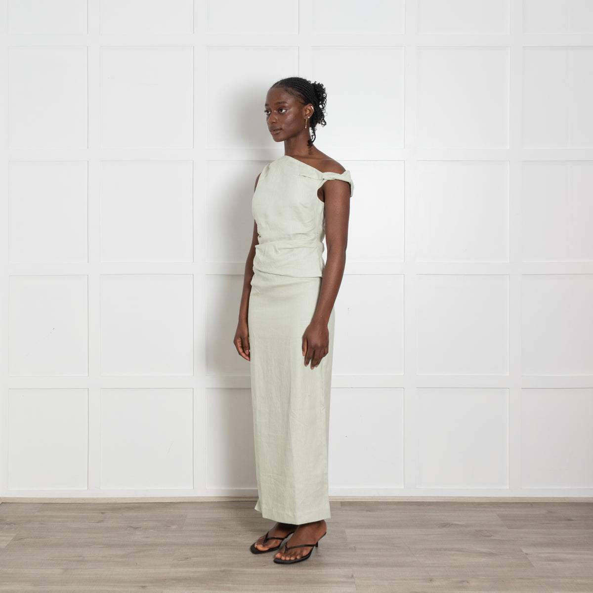 SIR The Label Mint Green Ruched Midi Skirt