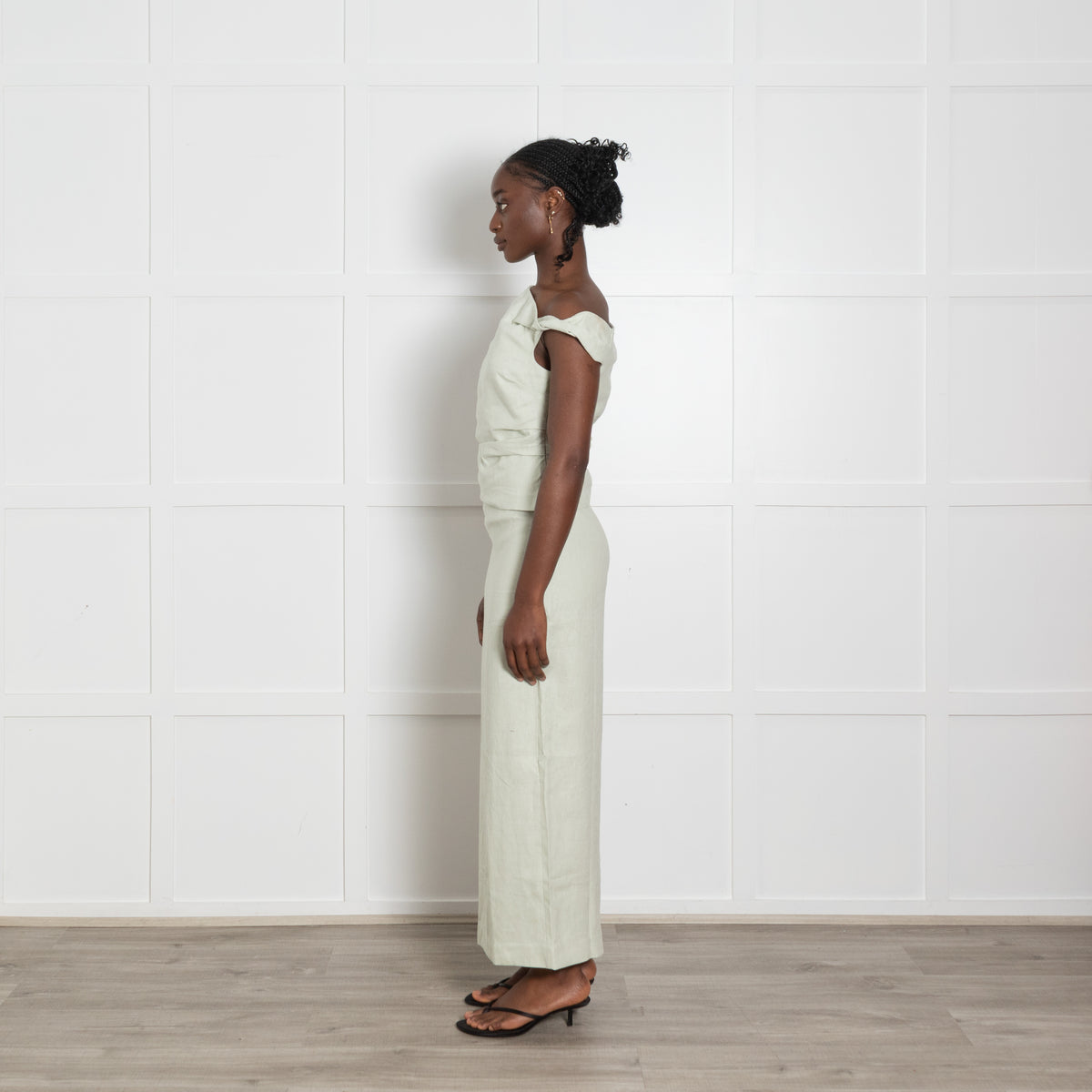 SIR The Label Mint Green Ruched Midi Skirt