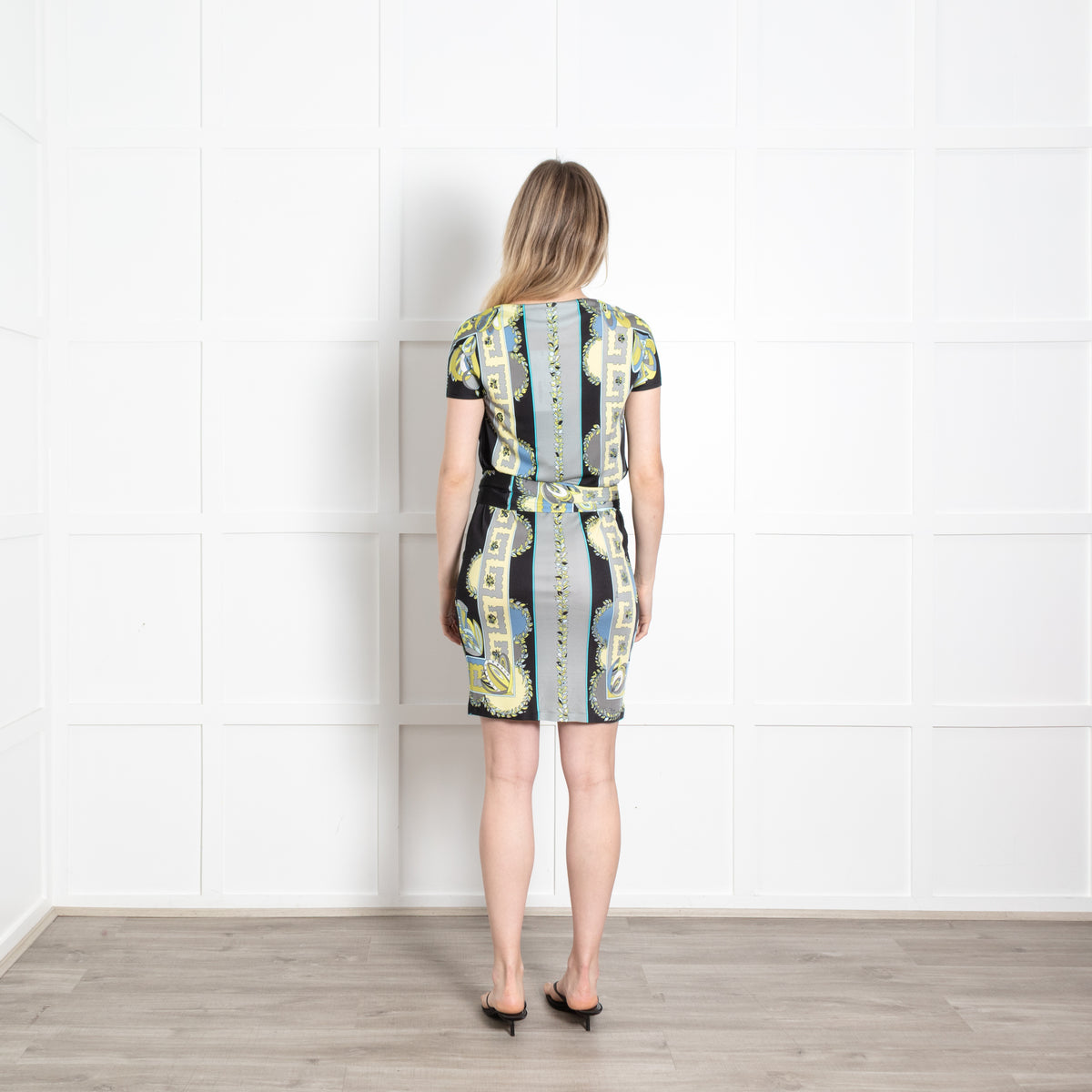 Emilio Pucci Black White Lime Green Sleeveless Belted Mini Dress