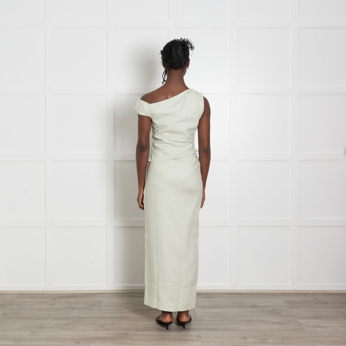 SIR The Label Mint Green Ruched Midi Skirt