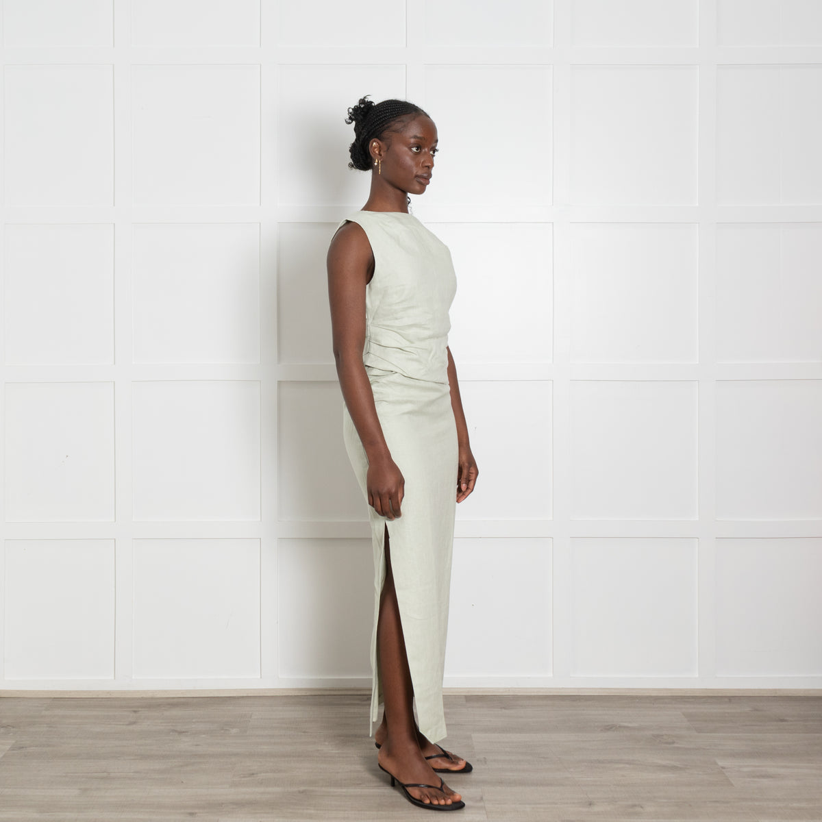 SIR The Label Mint Green Ruched Midi Skirt