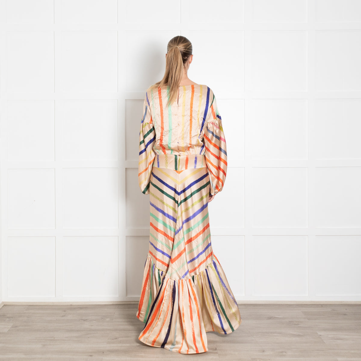 Silvia Tcherassi Albahaca Striped Stretch Silk Flounce Dress
