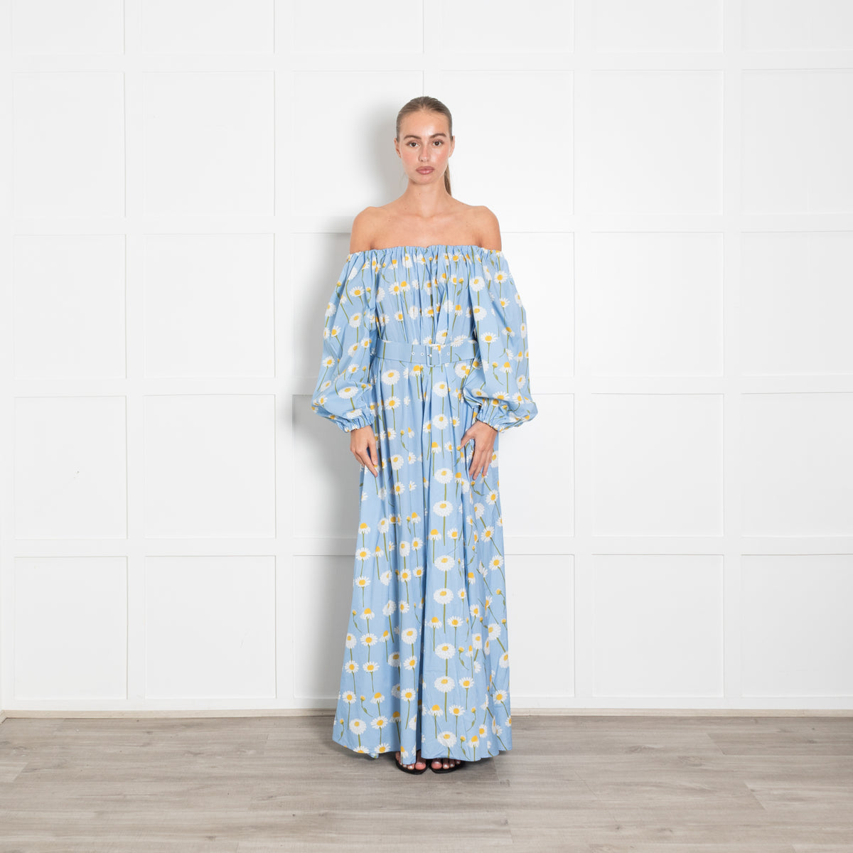 Bernadette Blue Daisy Print Smock Maxi Dress