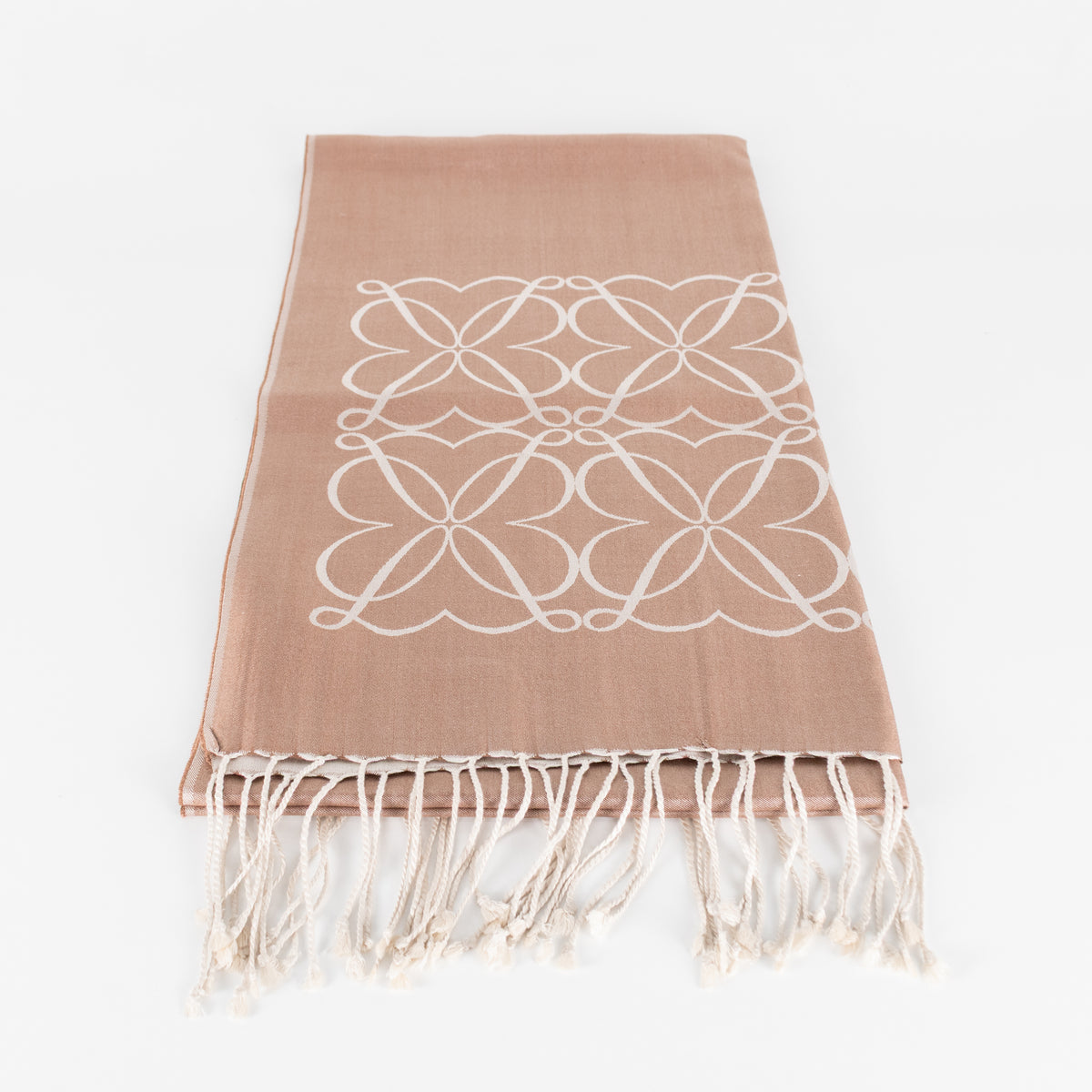 Loewe Brown Fine Silk Jacquard Logo Tassle Scarf