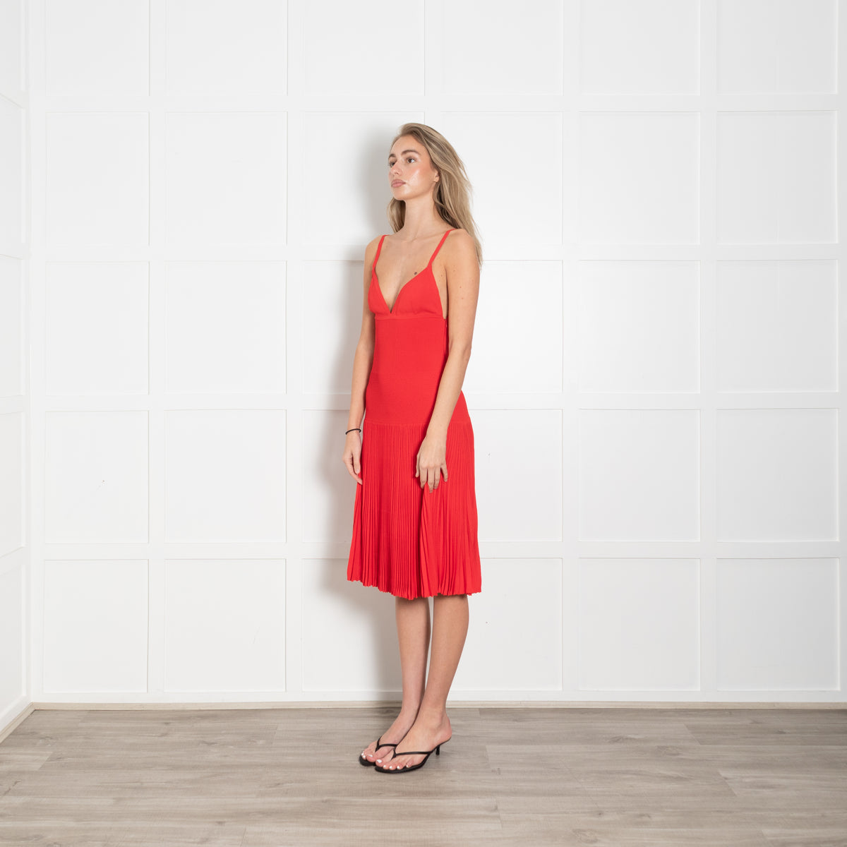Ralph Lauren Red Micro Pleat Knit Sundress