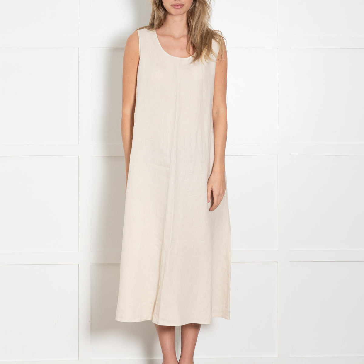 Max Mara Leisure Beige Linen Sleeveless Shift Dress