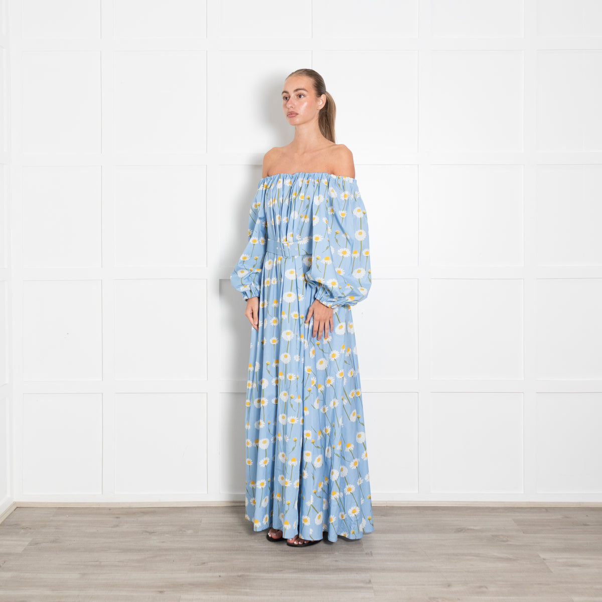 Bernadette Blue Daisy Print Smock Maxi Dress