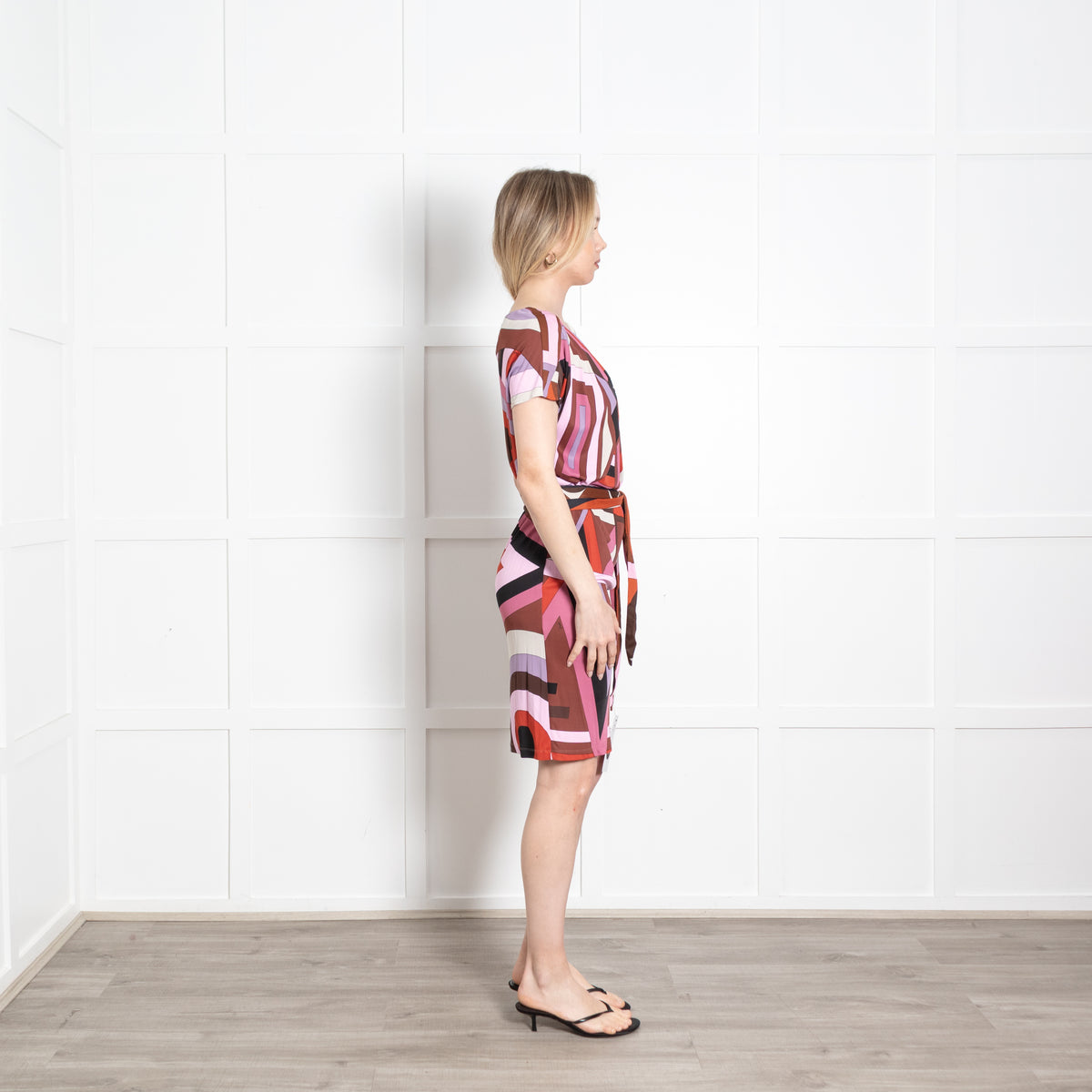 Emilio Pucci Pink Rust Brown Cowl Neck Belted Short Dress