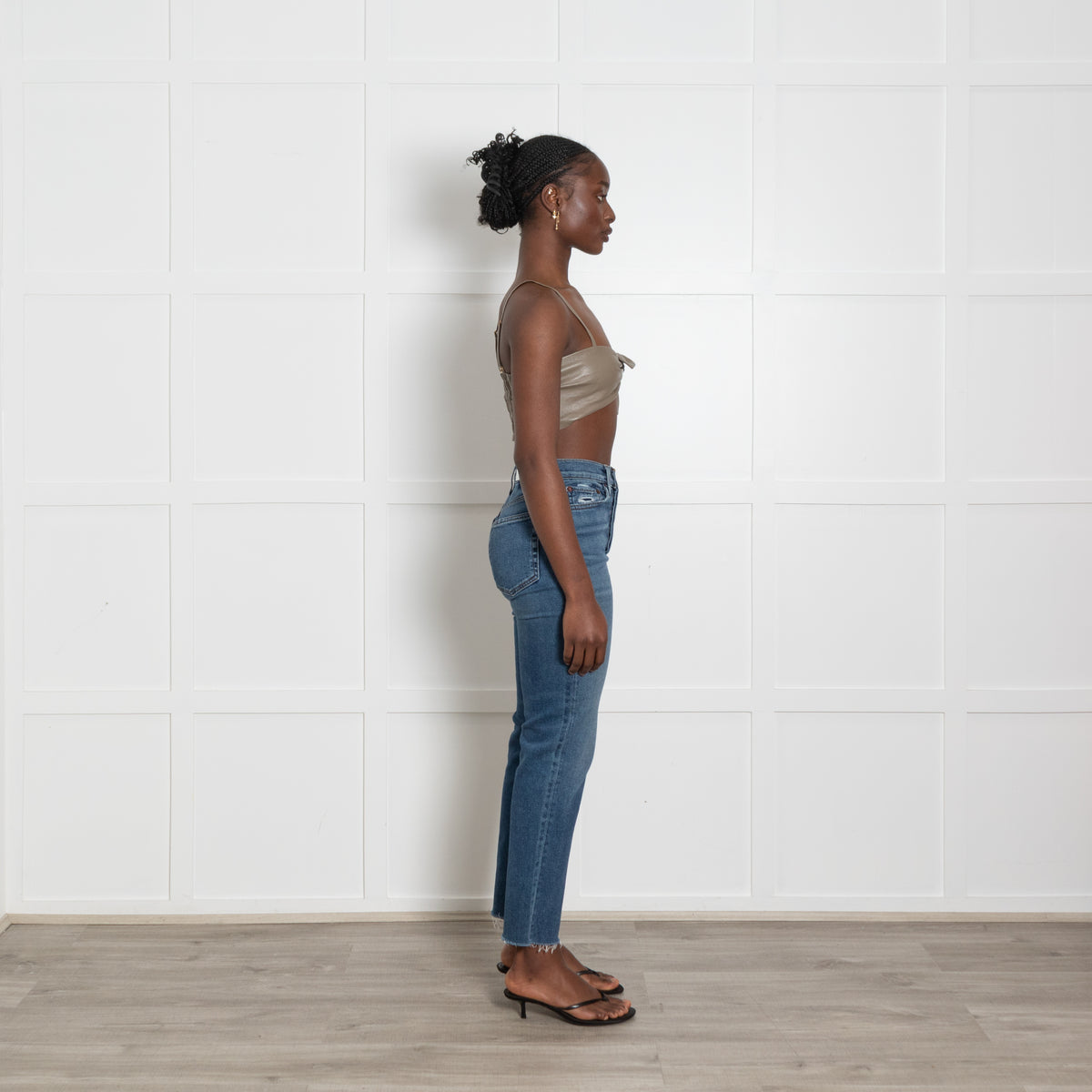 Nanushka Taupe Tie Front Faux Leather Bralette