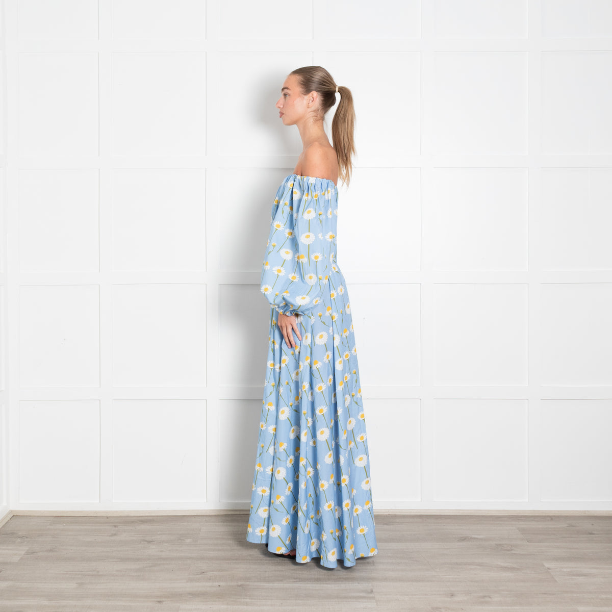 Bernadette Blue Daisy Print Smock Maxi Dress