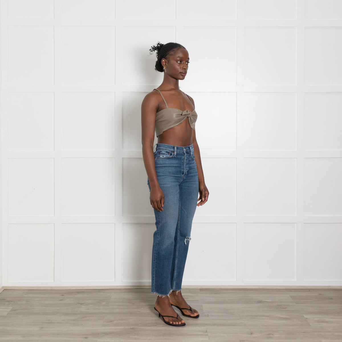Nanushka Taupe Tie Front Faux Leather Bralette