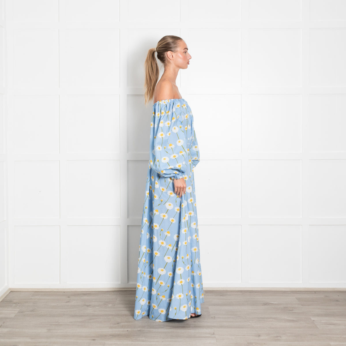 Bernadette Blue Daisy Print Smock Maxi Dress