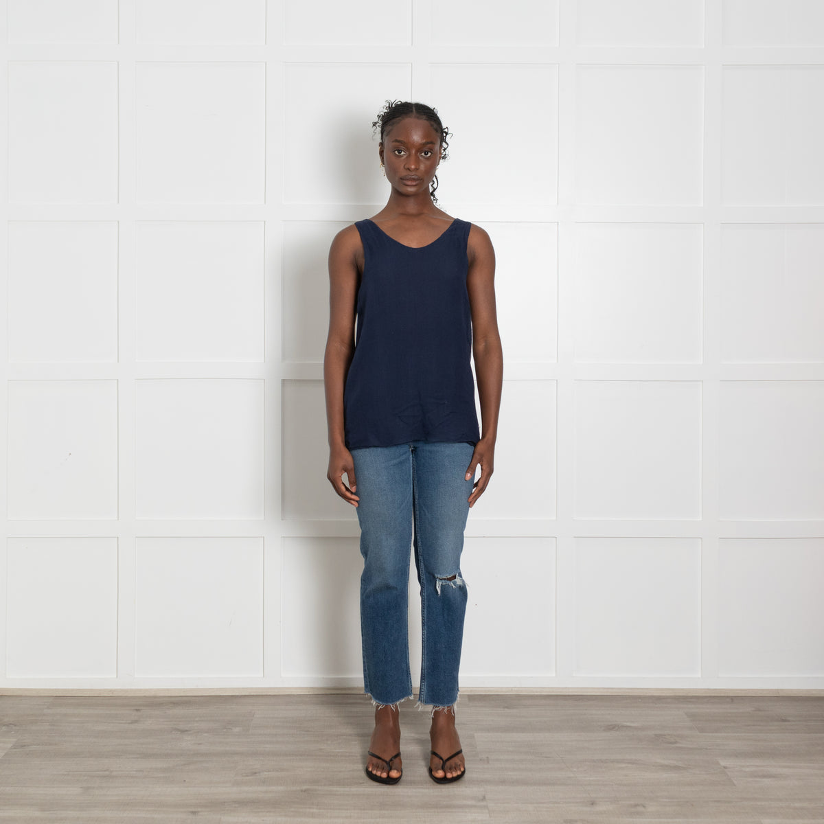 Chloe Navy Silk Chiffon Camisole Top