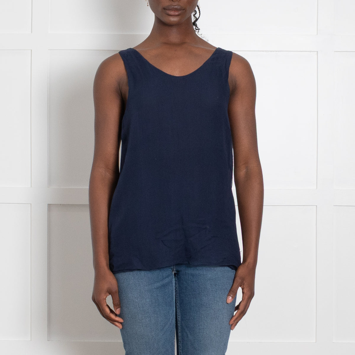 Chloe Navy Silk Chiffon Camisole Top