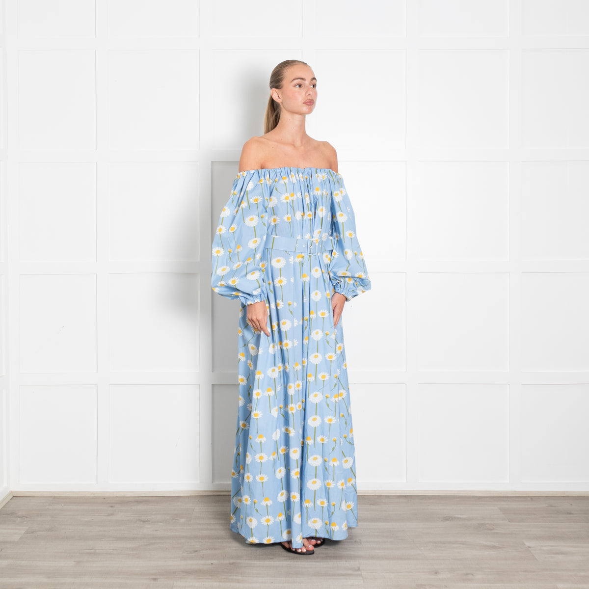 Bernadette Blue Daisy Print Smock Maxi Dress