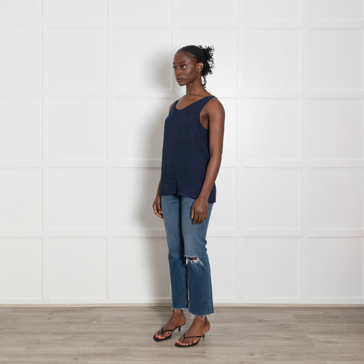 Chloe Navy Silk Chiffon Camisole Top
